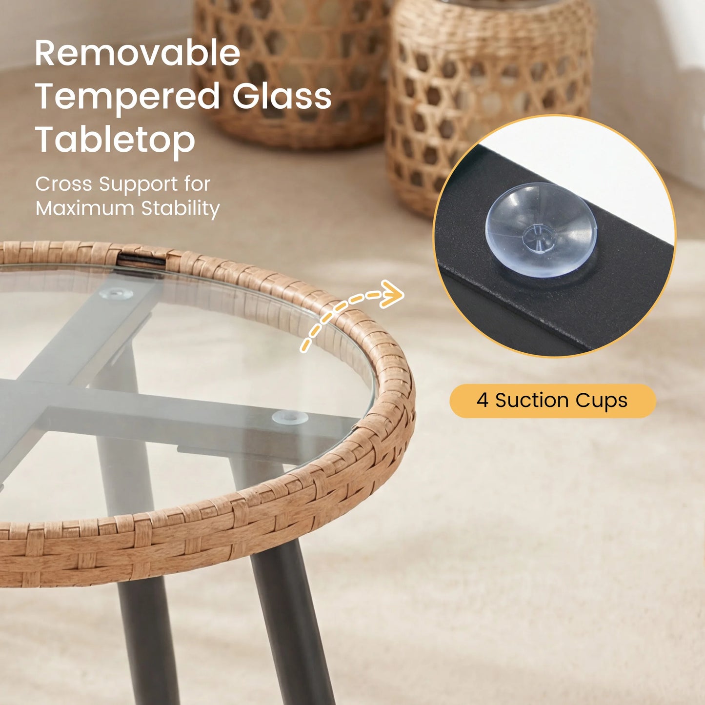 JHK Wicker Outdoor Patio Set With Cushions And Glass Table