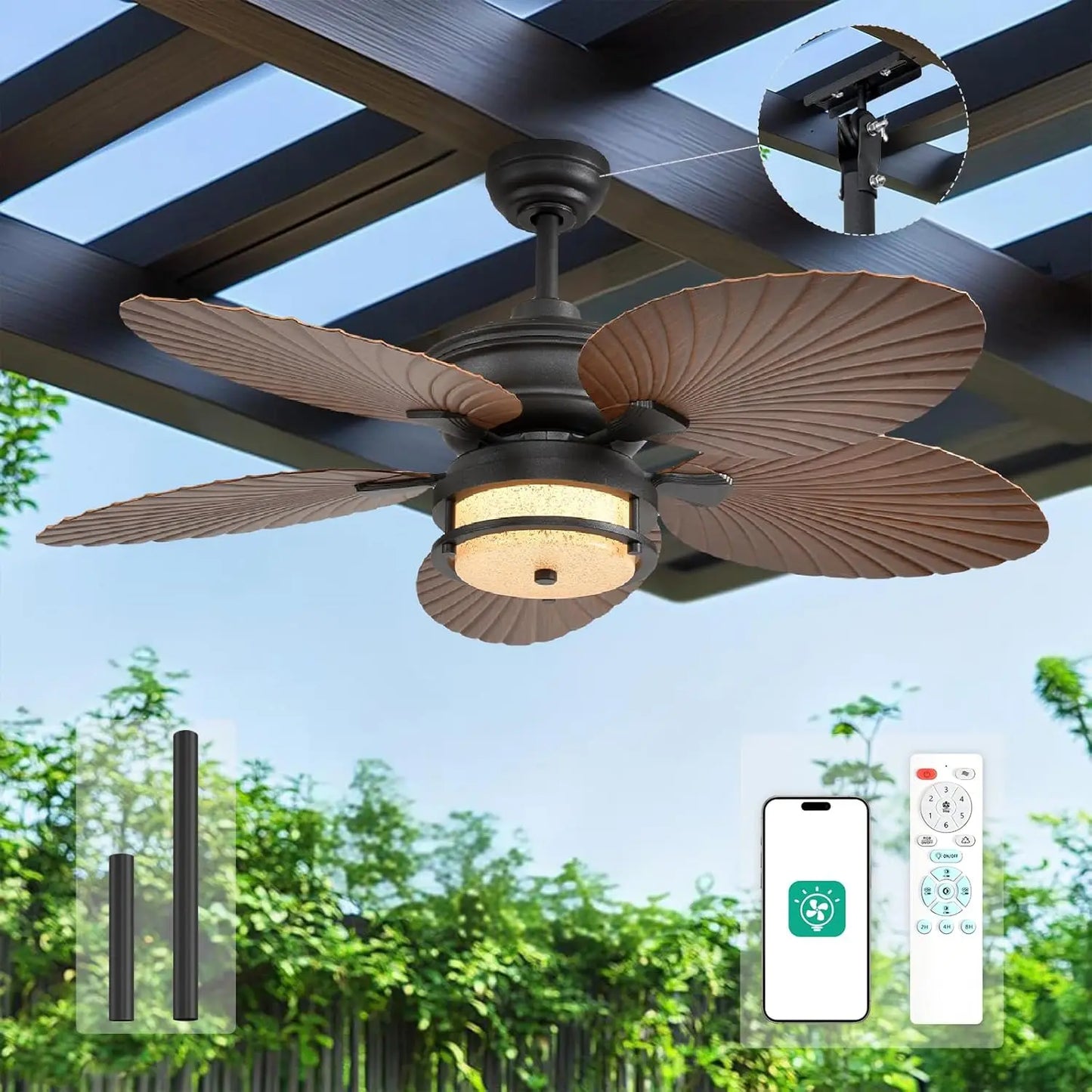Orison Outdoor Ceiling Fan With Lights Wet Rated Dimmable LED