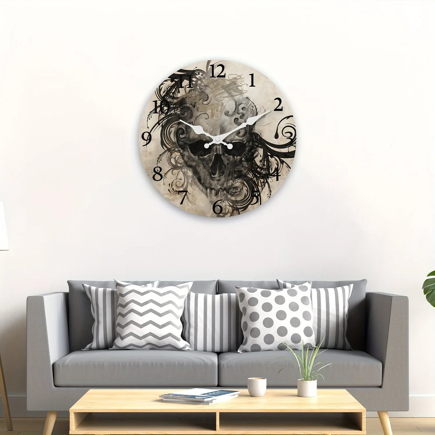 XMSJ Skull Head Wooden Wall Clock Silent Decorative Home Decor