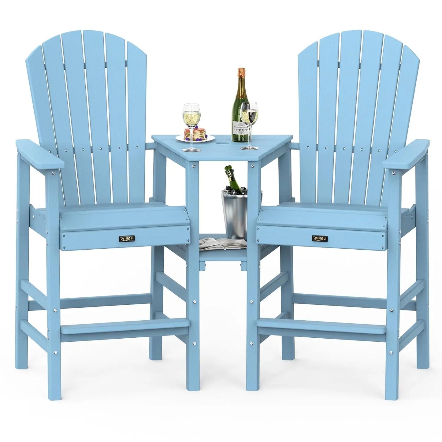 Tall Adirondack Chairs Set of 2 With Dual Trays Outdoor
