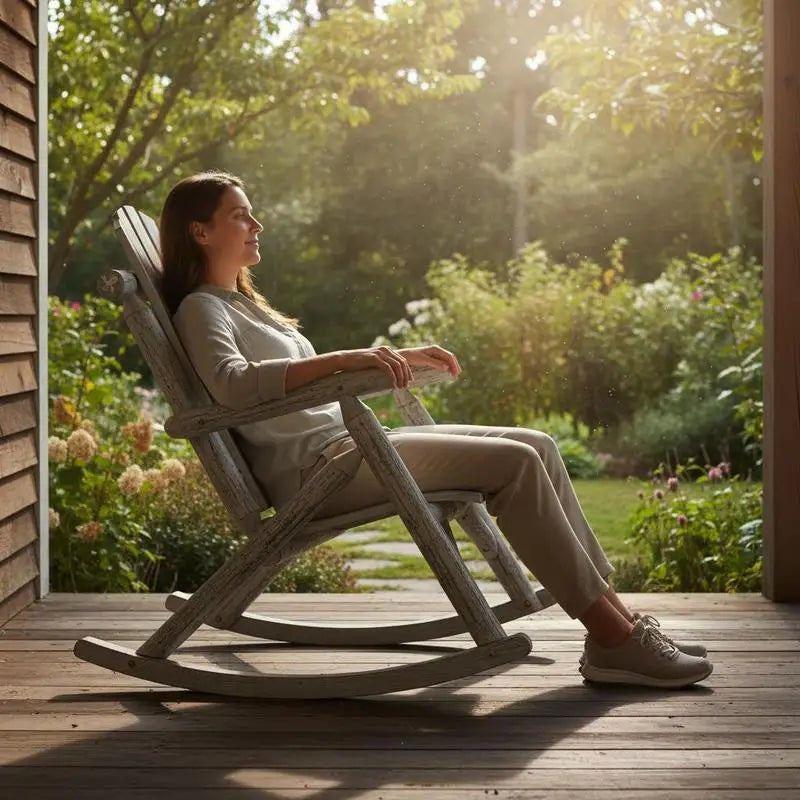 Log Rocking Armchair For Garden Porch Backyard High Back Ergonomic