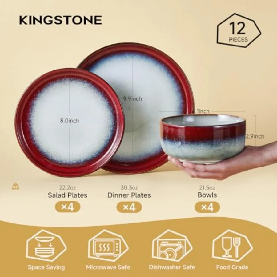 YAO HUI HUANG Stoneware Dinnerware Set Scratch-Resistant Reactive Glaze