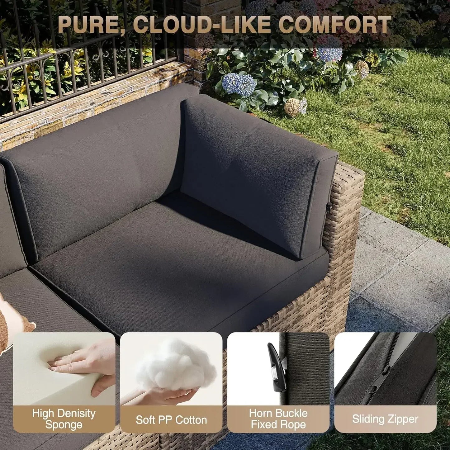 7-Piece Outdoor Patio Furniture Set With Thick Cushions, Wicker Conversation Set