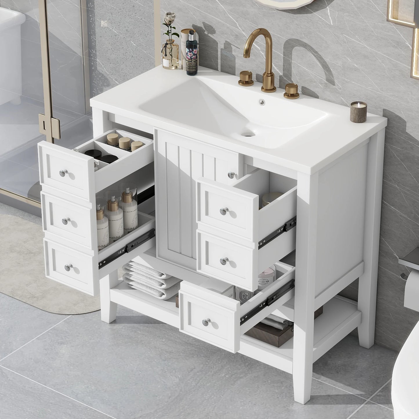 Sh.Kl Free Standing Bathroom Vanity With Sink And 3 Drawers