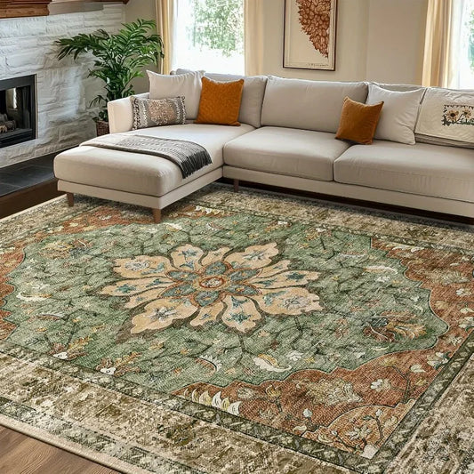 Boho Floral Area Rug Non Slip Tufted Carpet Machine Washable