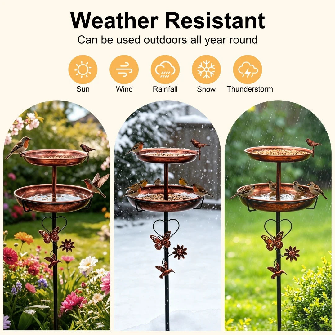 Outdoor Double Layer Bird Feeder and Bird Bath Stand