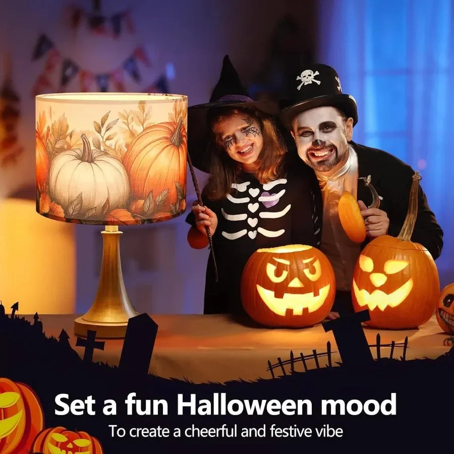 Halloween Pumpkin Design Drum Lamp Shade With Spider Theme