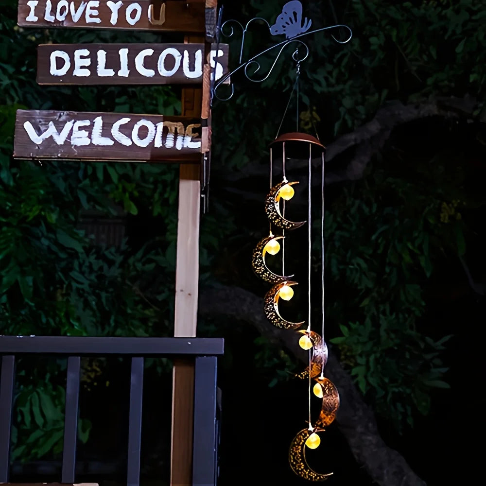 Solar Powered Moon Wind Chime Light Outdoor Waterproof Garden Decor