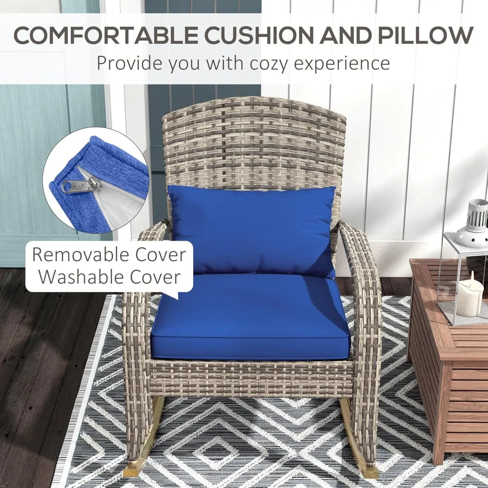 Outdoor Wicker Adirondack Rocking Chair With Cushion And Pillow