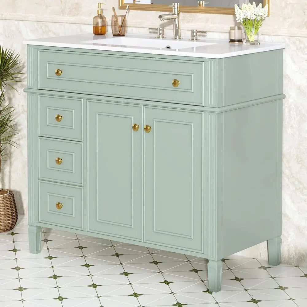 Bathroom Vanity Cabinet With Ceramic Countertop Sink Combo