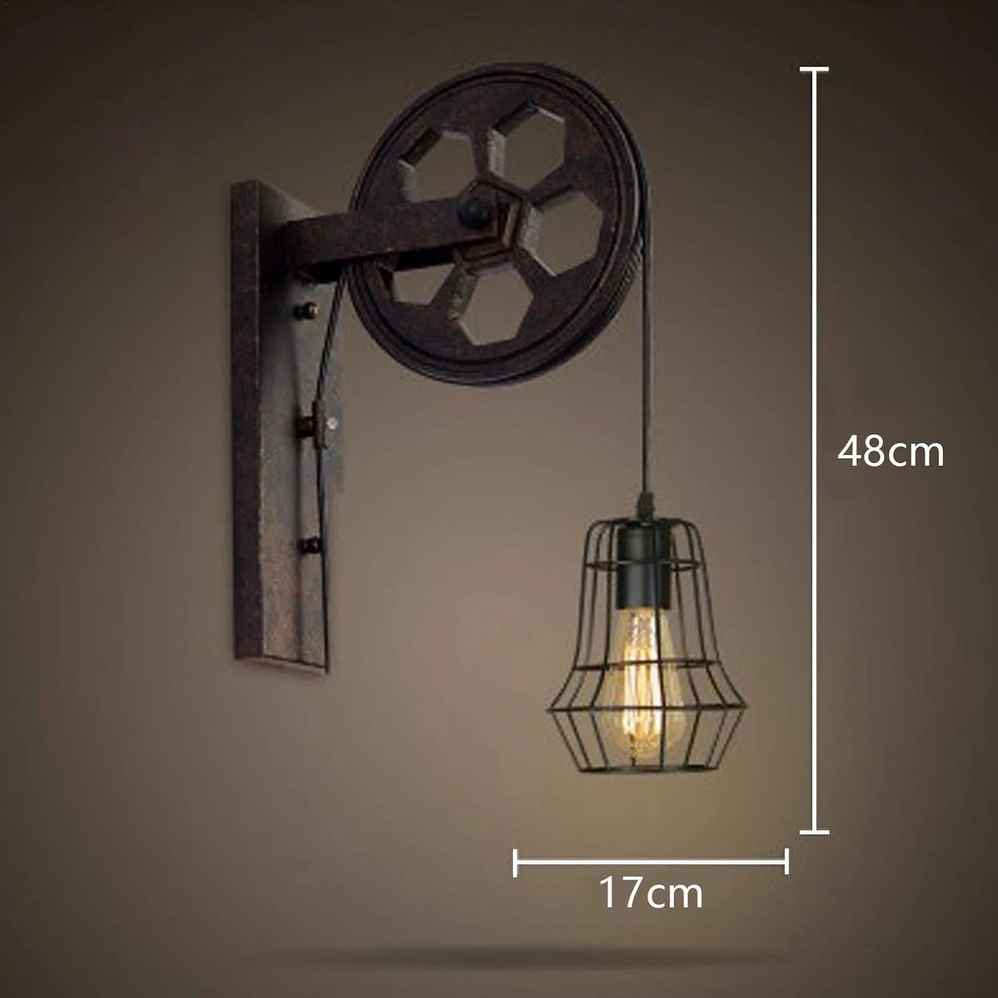 Bymaocar Industrial Wall Sconce Lights Lift Pulley Iron Cage