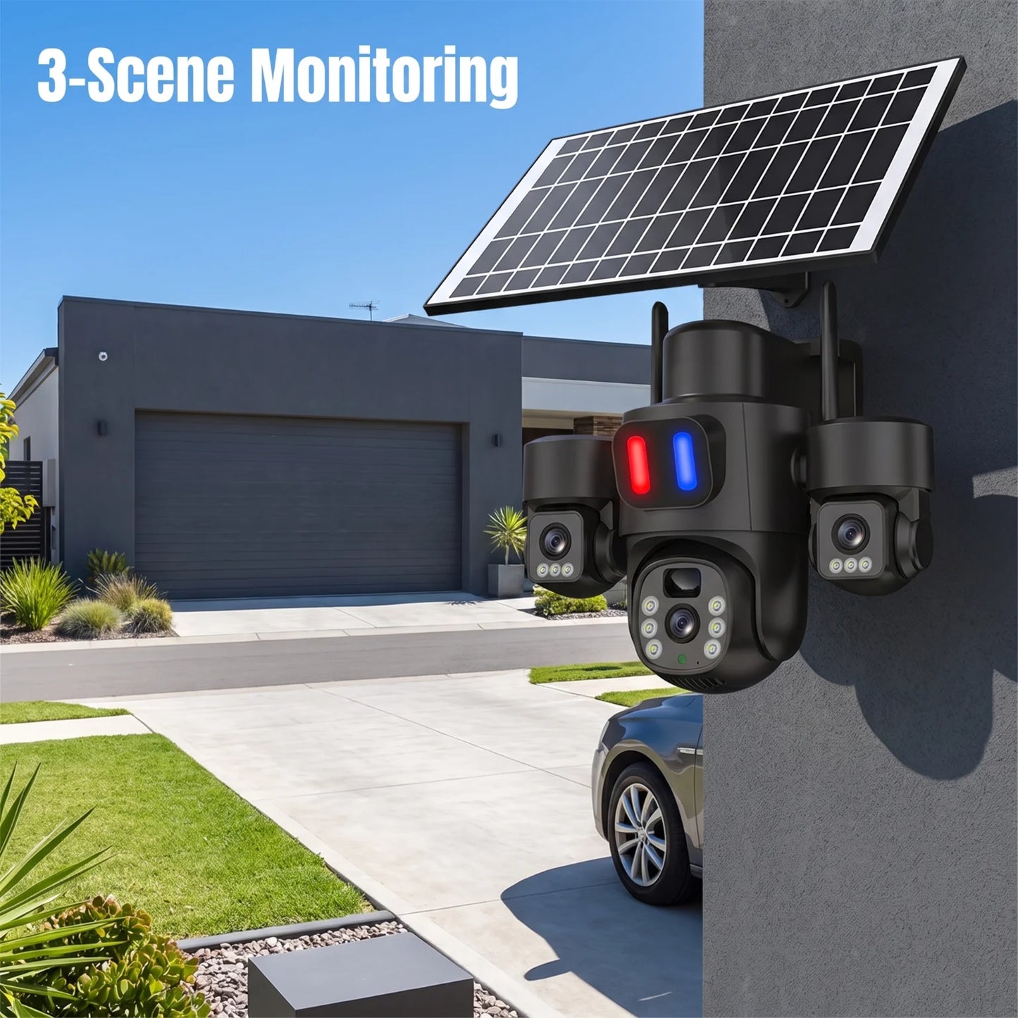 KEPEAK Solar Powered ThreeLens Security Camera Wireless WiFi PTZ Outdoor