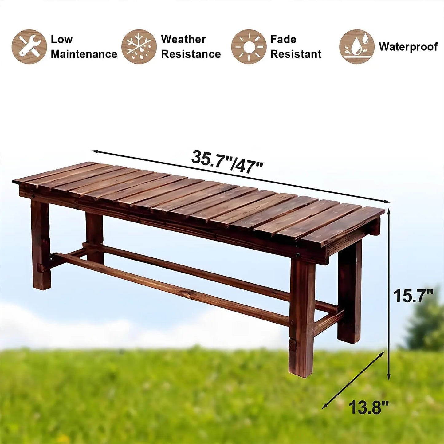Outdoor Garden Wood Bench Weatherproof Patio Seating For Two