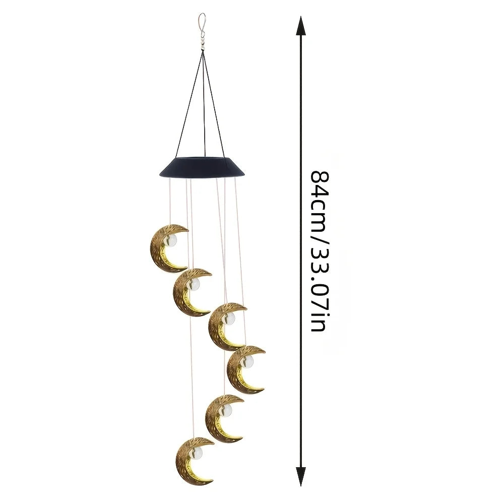 Solar Powered Moon Wind Chime Light Outdoor Waterproof Garden Decor