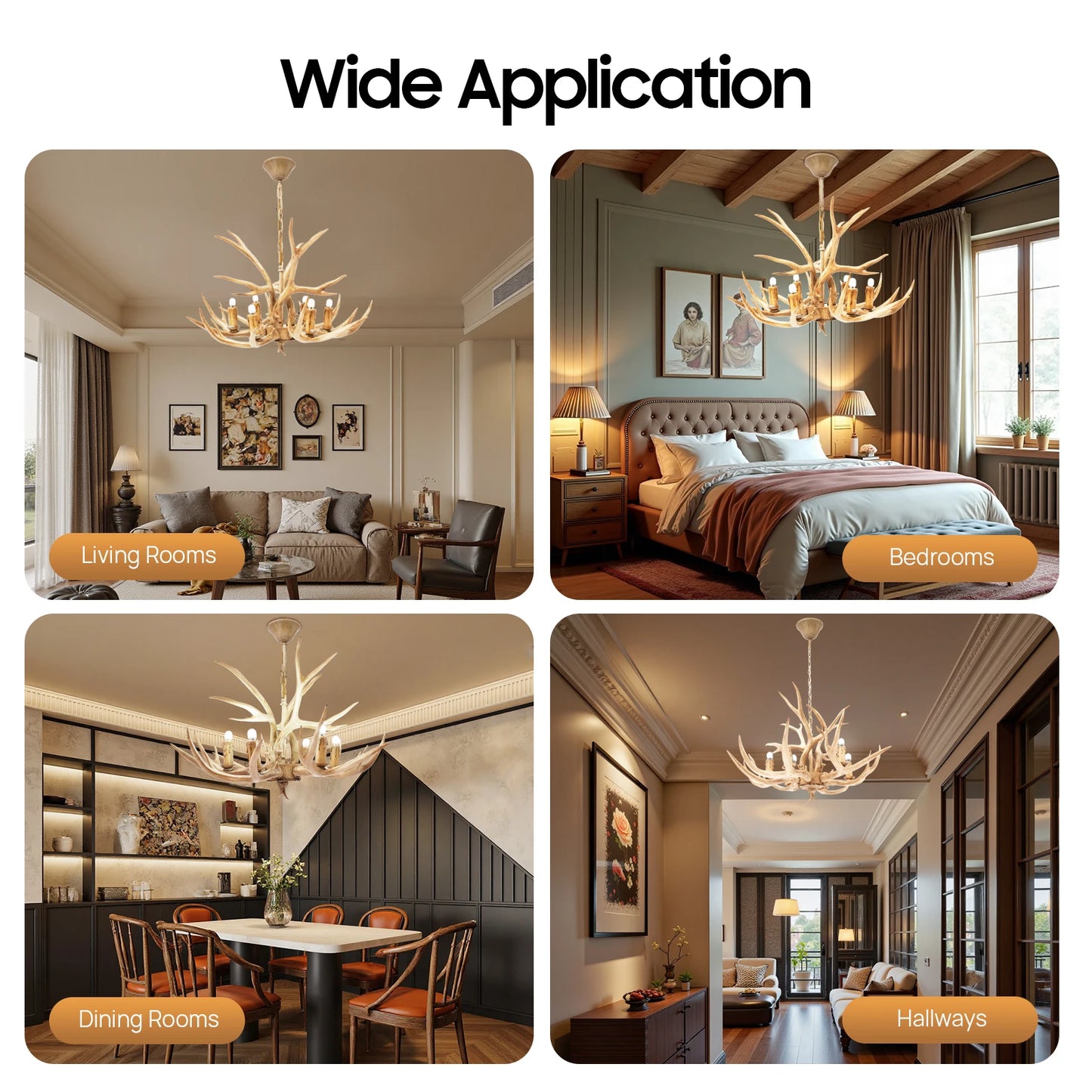 Resin Deer Antler Ceiling Light 6-Light Pendant 110V Chandelier