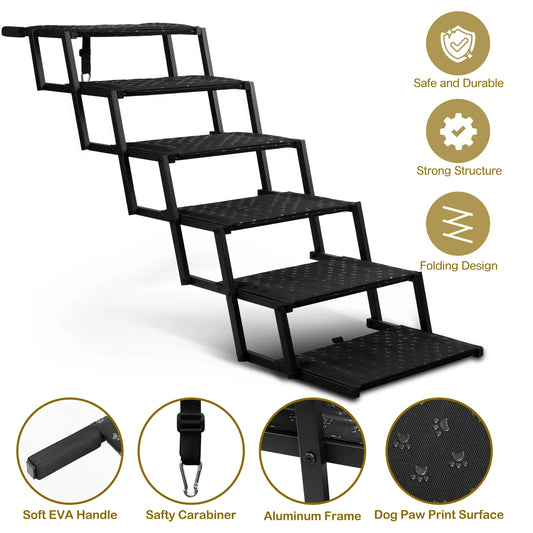 NONEDog Adjustable Foldable Dog Stairs Set For Cars And SUVs