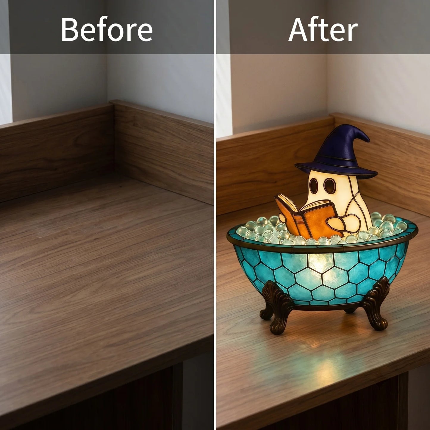 Halloween Ghost Table Lamp Tiffany Stained Glass Night Light Decor