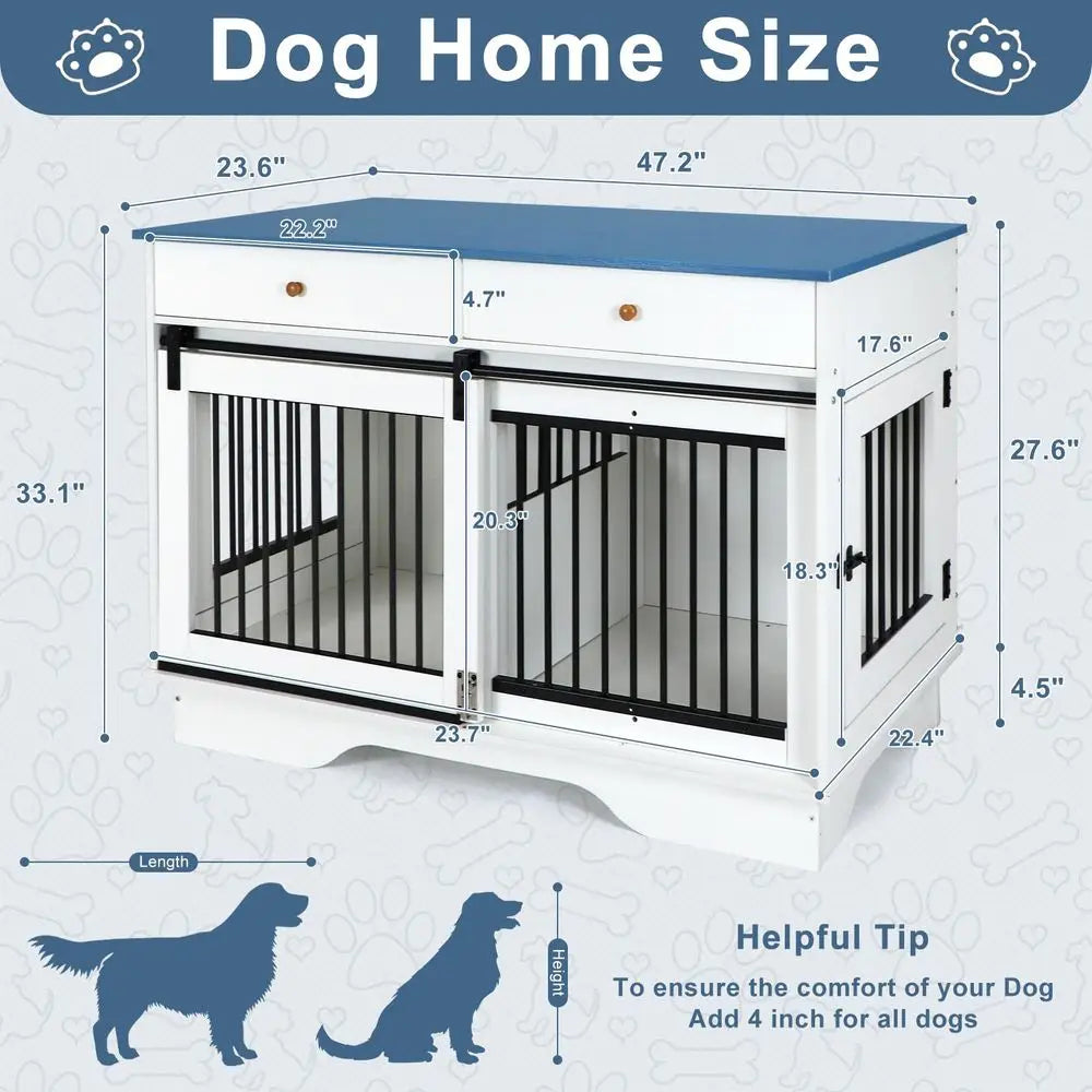 Dog Crate Furniture Farmhouse Style Kennel With Storage Drawers