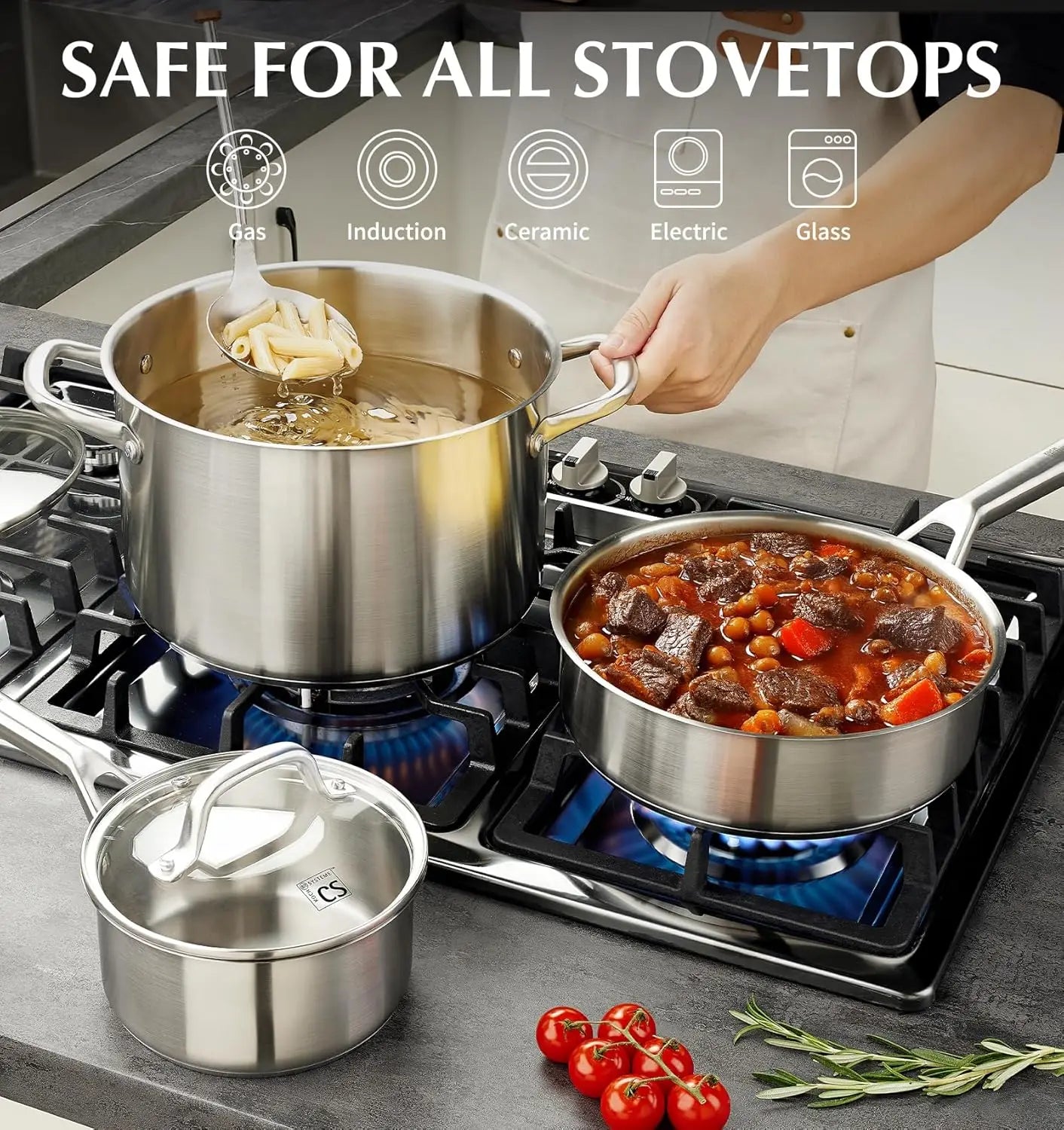 Stainless Steel Cookware Set 17-Piece With 5-Layer Base Induction Safe