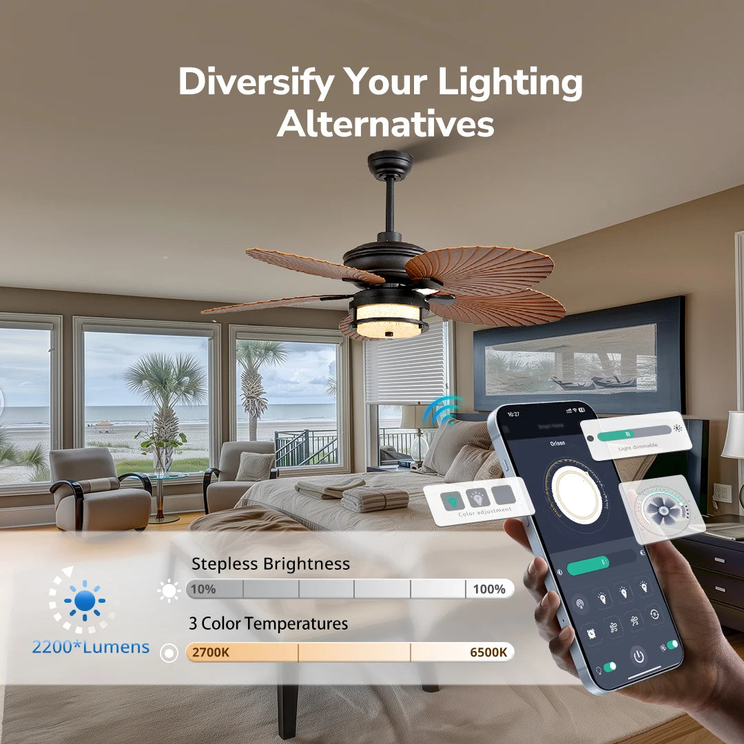 Orison Outdoor Ceiling Fan With Lights Wet Rated Dimmable LED