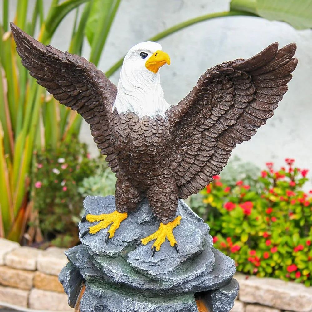 YZM Bald Eagle Outdoor Fountain Tiered Cascading Rock Feature