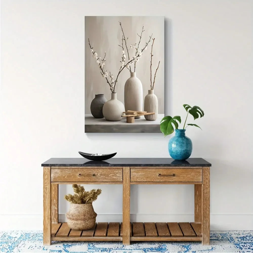 XMSJ Botanical Ikebana Canvas Wall Art for Living Room