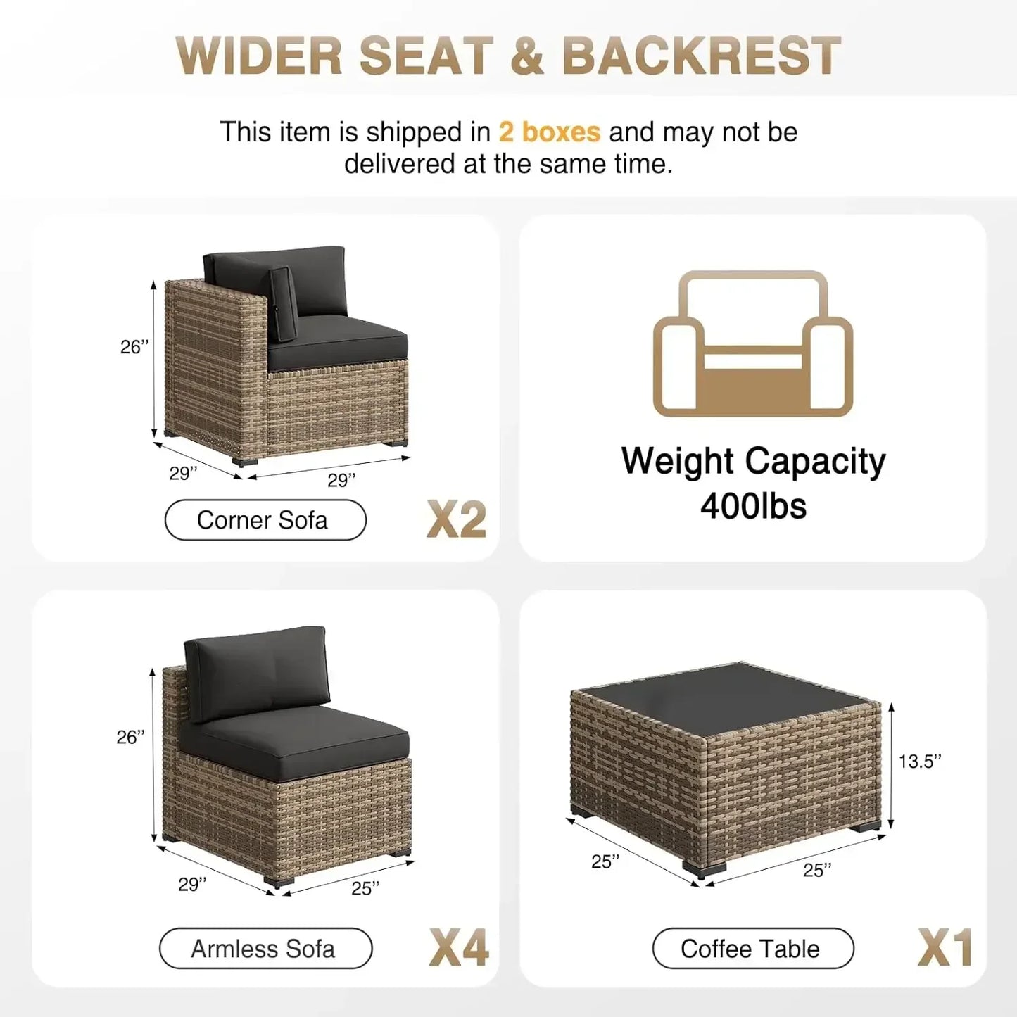7-Piece Outdoor Patio Furniture Set With Thick Cushions, Wicker Conversation Set