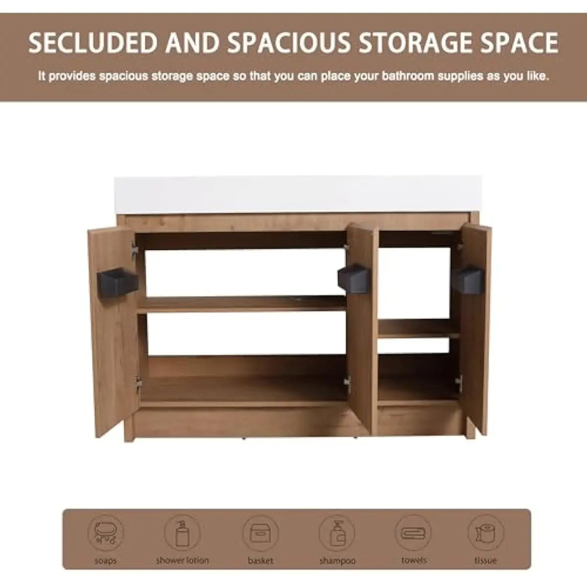 Freestanding Bathroom Vanity Cabinet With Resin Sink And Adjustable Shelves