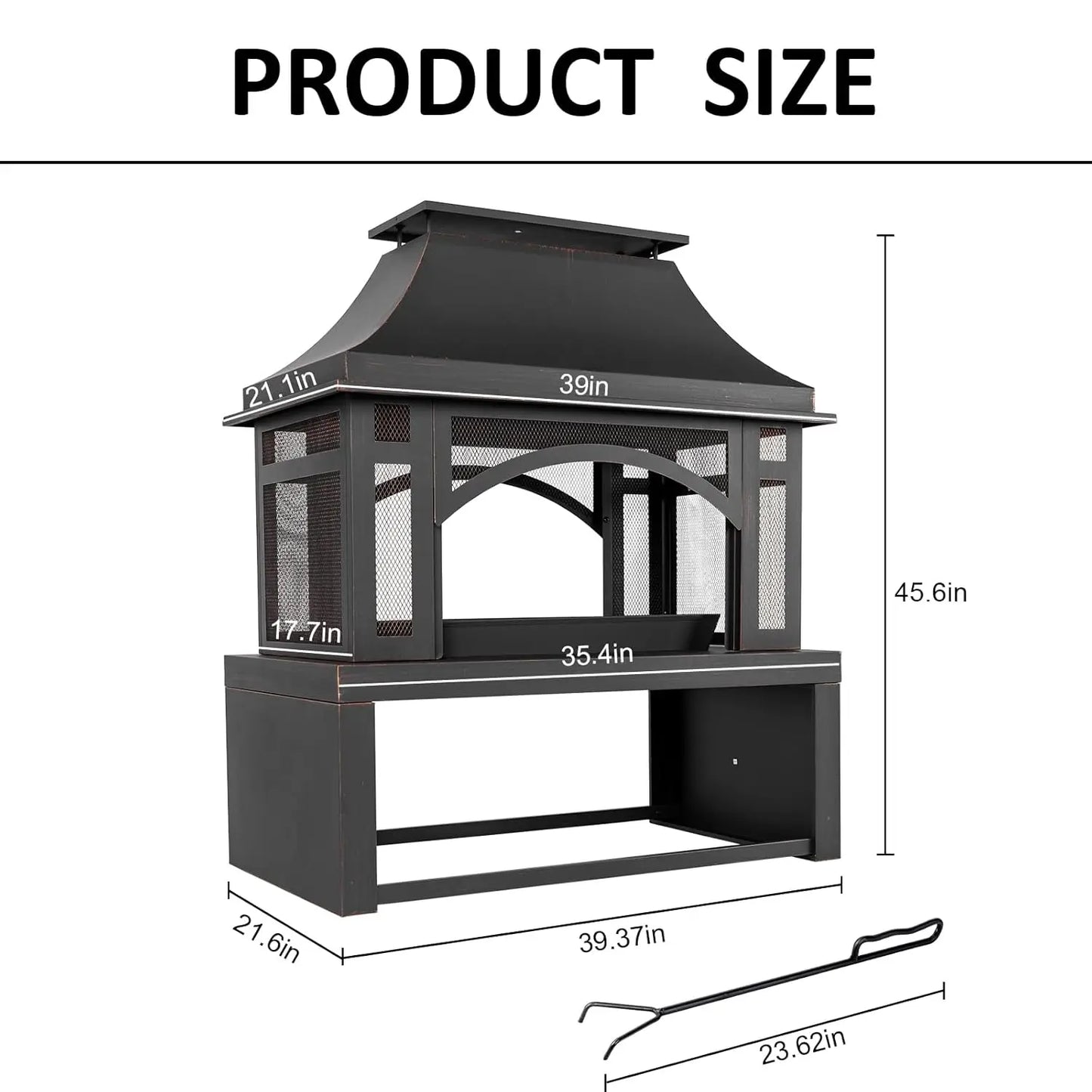 Outdoor Wood Burning Fire Pit With Wood Storage And Chimney