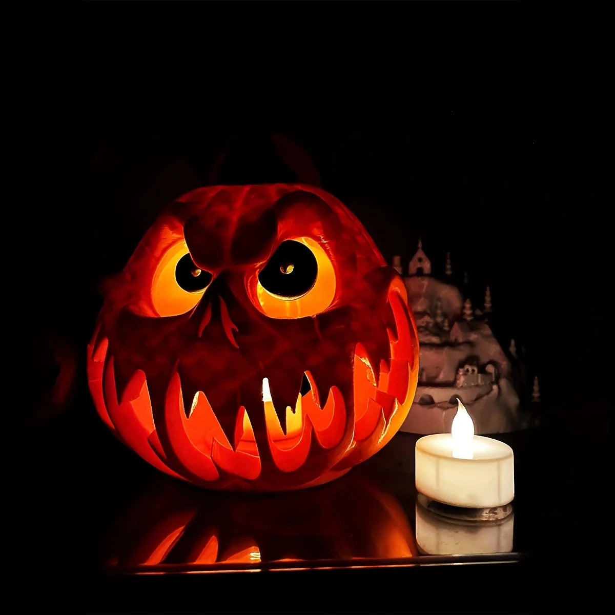 Resin Halloween Pumpkin Decor Spooky Skull Face Hollow Centerpiece