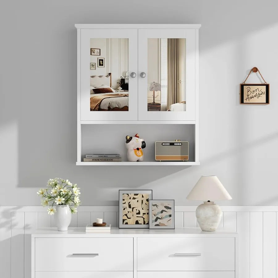 XIUWO Wall Mount Medicine Cabinet With Mirror And Shelves