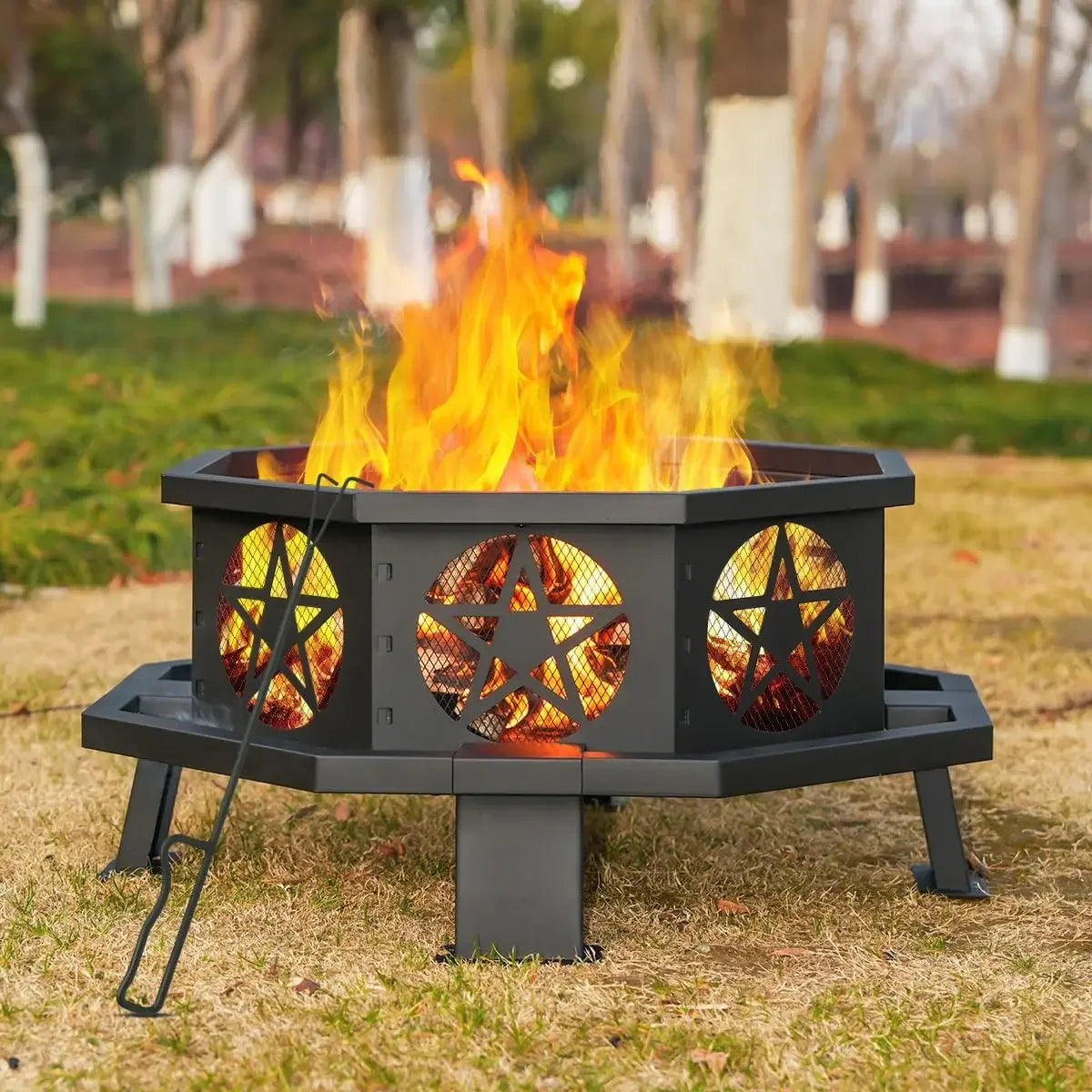 Octagonal Wood Burning Fire Pit For Patio And Outdoor Gatherings