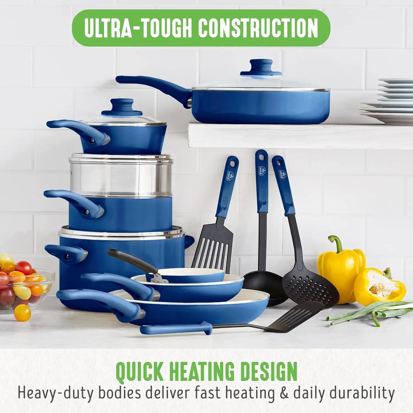Nonstick Ceramic Cookware Set PFAS Free Dishwasher Safe Glass Lids
