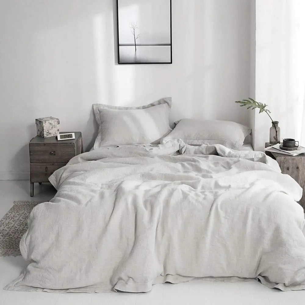 Simple&Opulence Linen Bedding Set With Embroidered Border And Duvet Cover