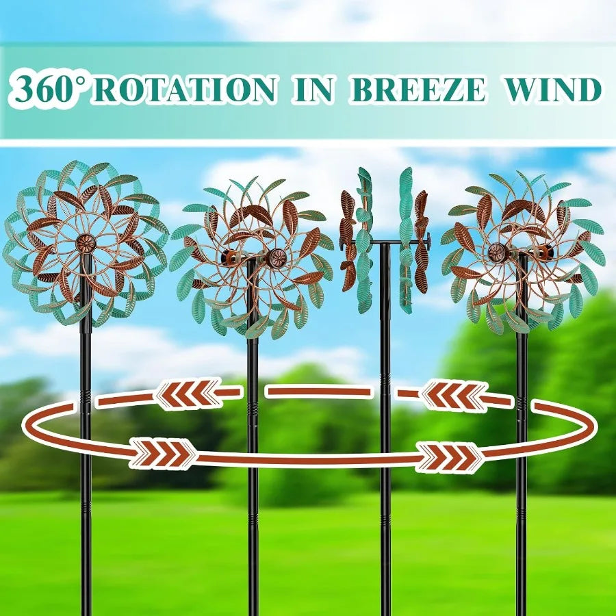 360° Wind Spinners Outdoor Wind Sculptures Windmill with Metal Stake Kinetic Large Metal Yard Art Decor Spinners Pinwheels for