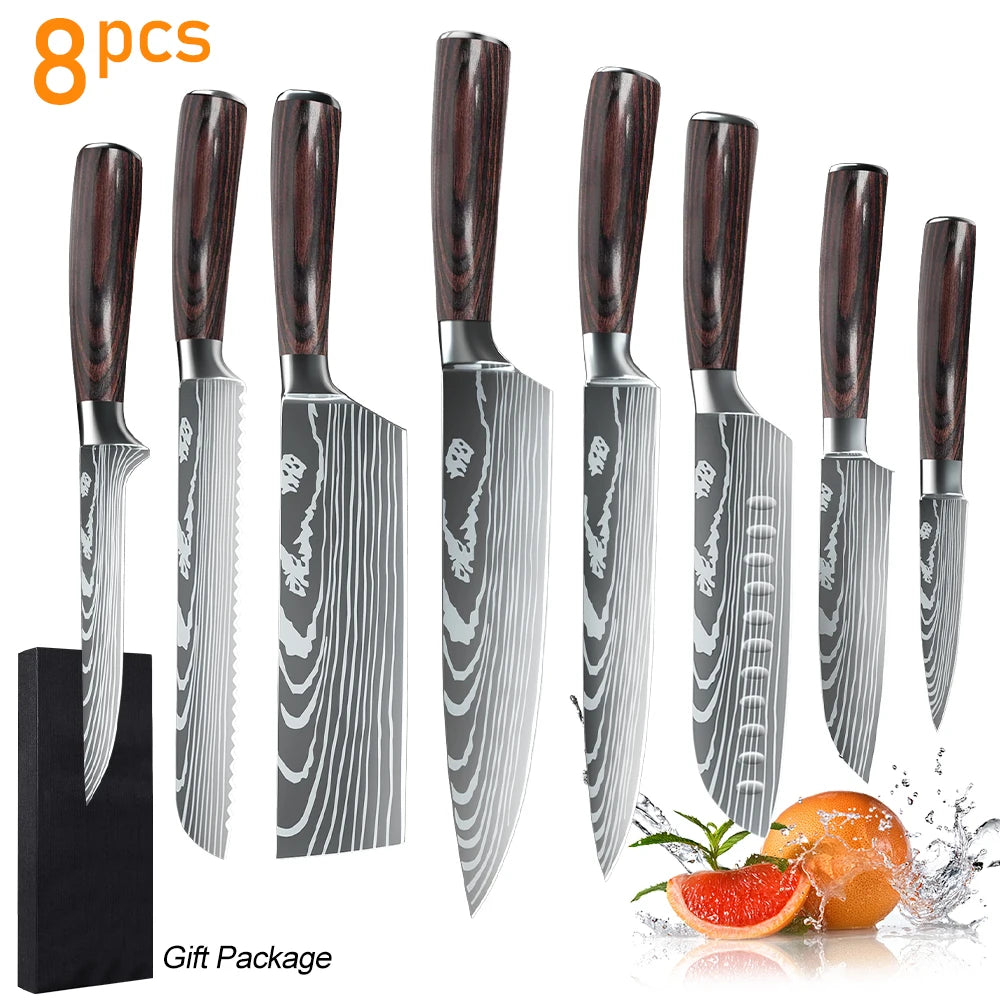MDHAND Stainless Steel Chef Knife Set With Damascus Pattern