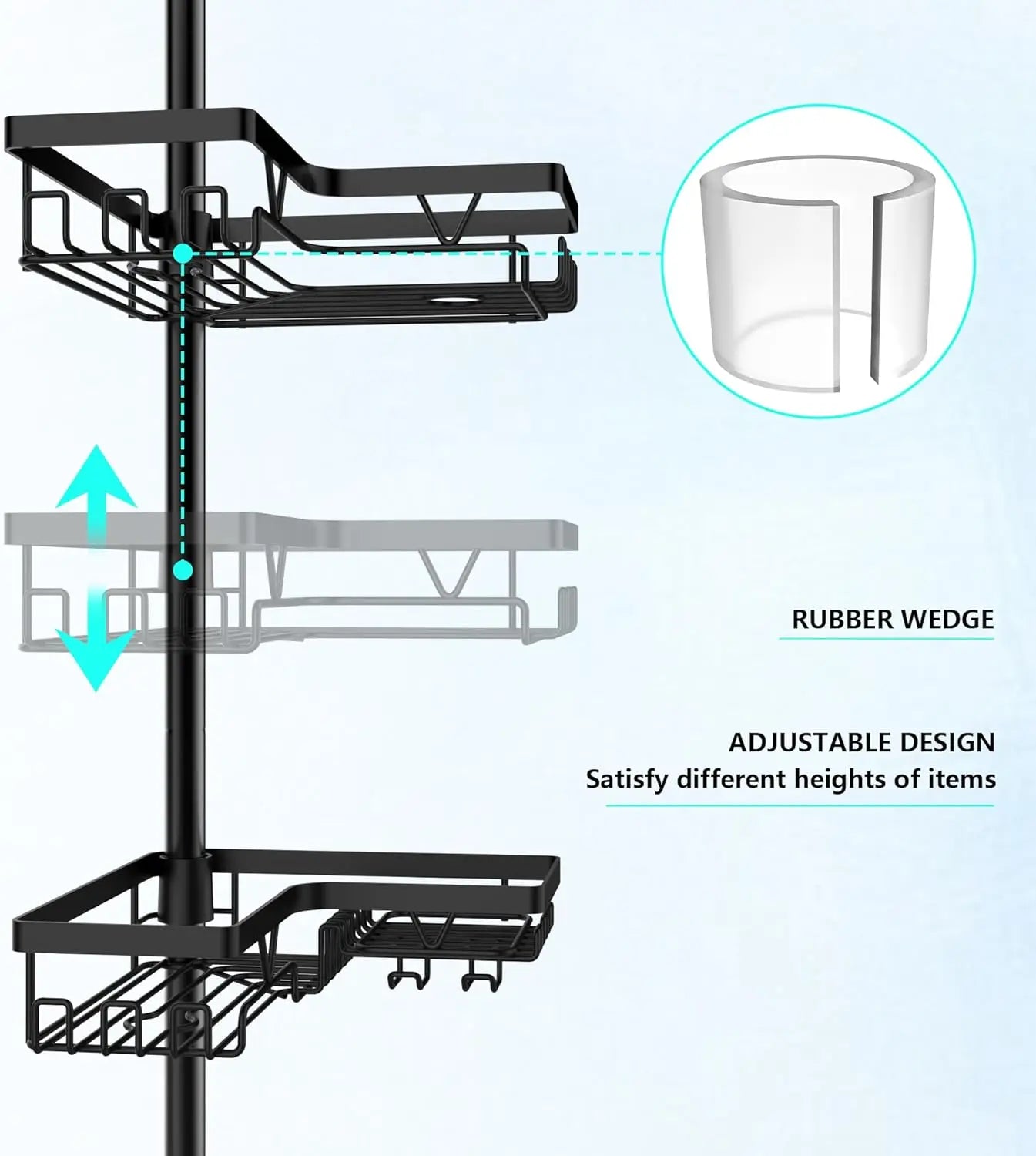 Stainless Steel 4-Tier Shower Caddy Tension Pole For Bathroom