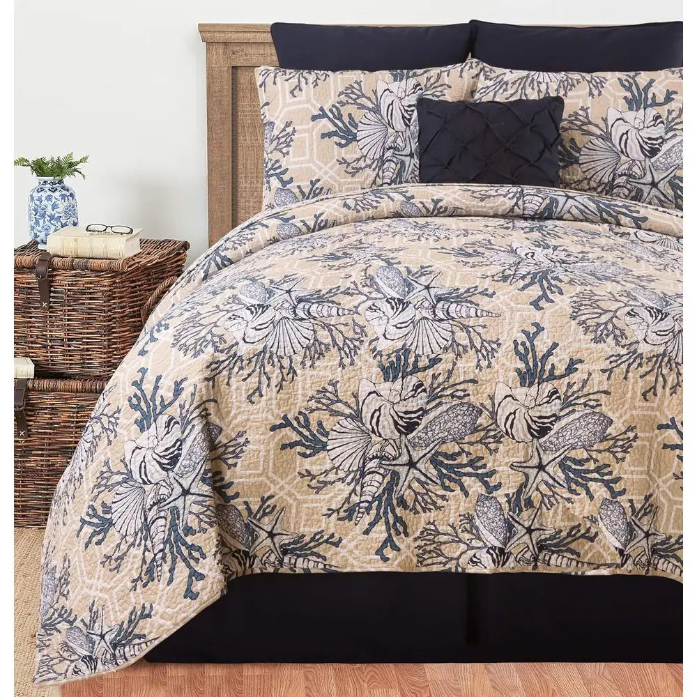 Summer Beach Ocean Reversible Lightweight Quilt Set for Bedroom