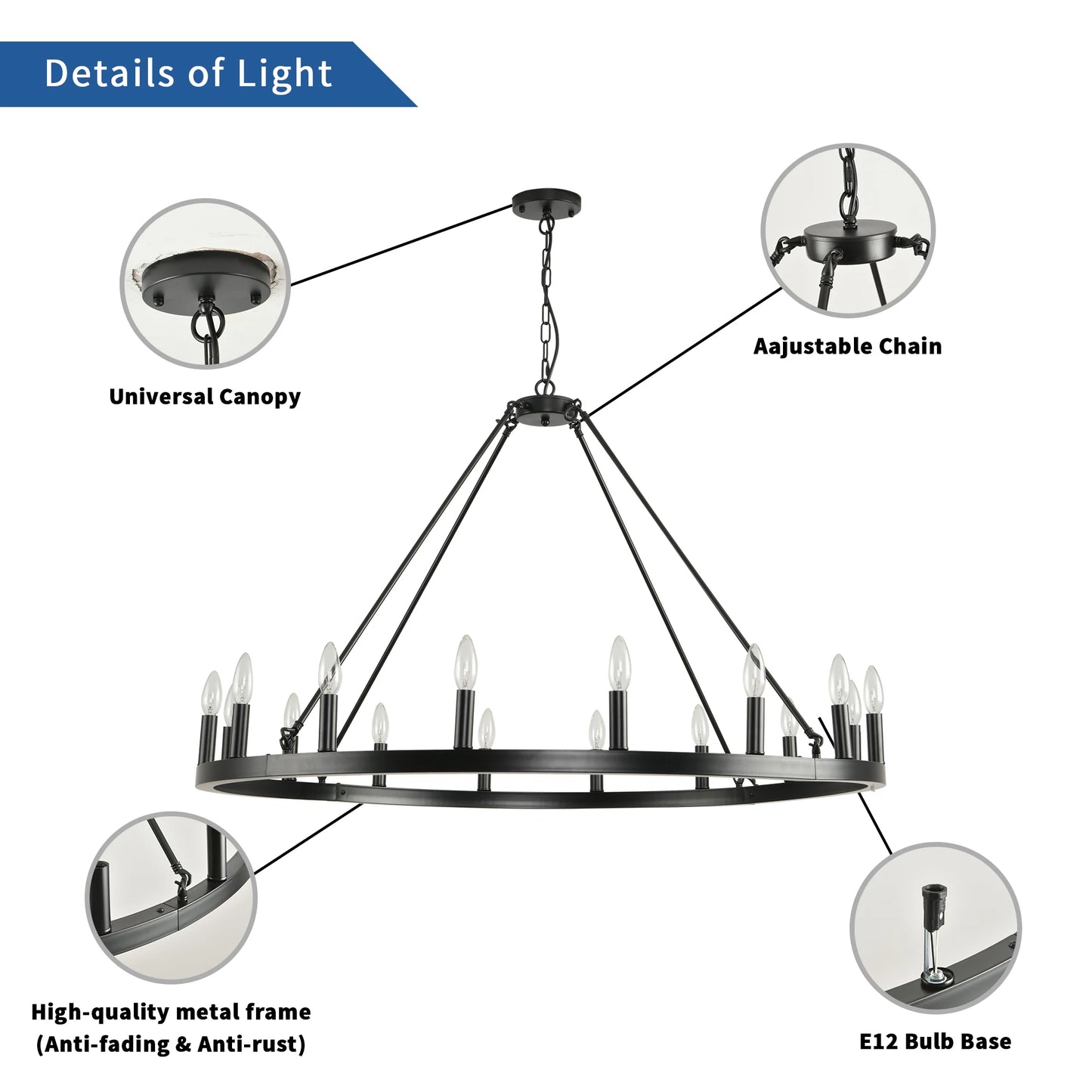 LovingC Wagon Wheel Chandelier Modern Rustic Pendant Light UL Listed