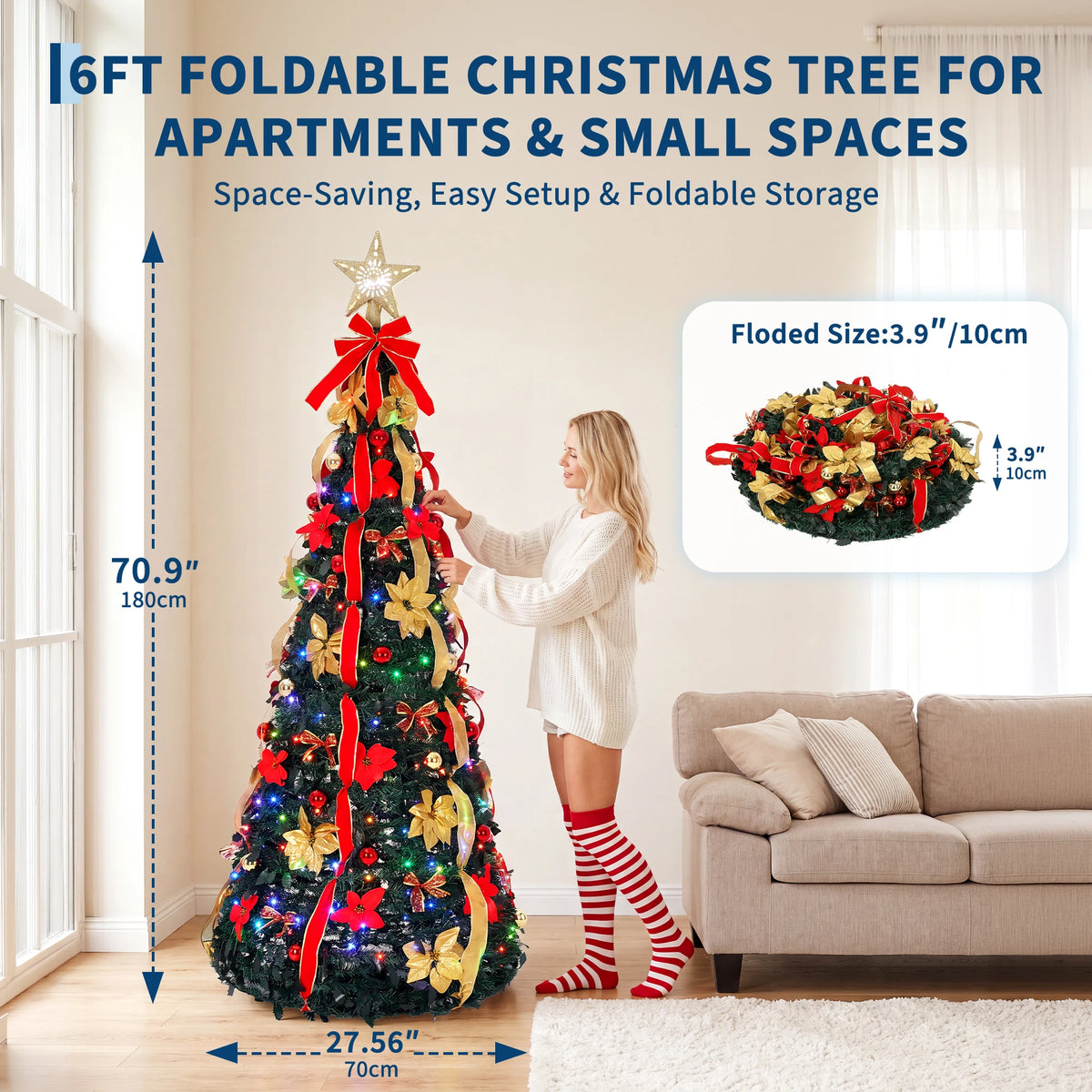 HiMISS Pre Lit Pop Up Christmas Tree With Projection Star topper