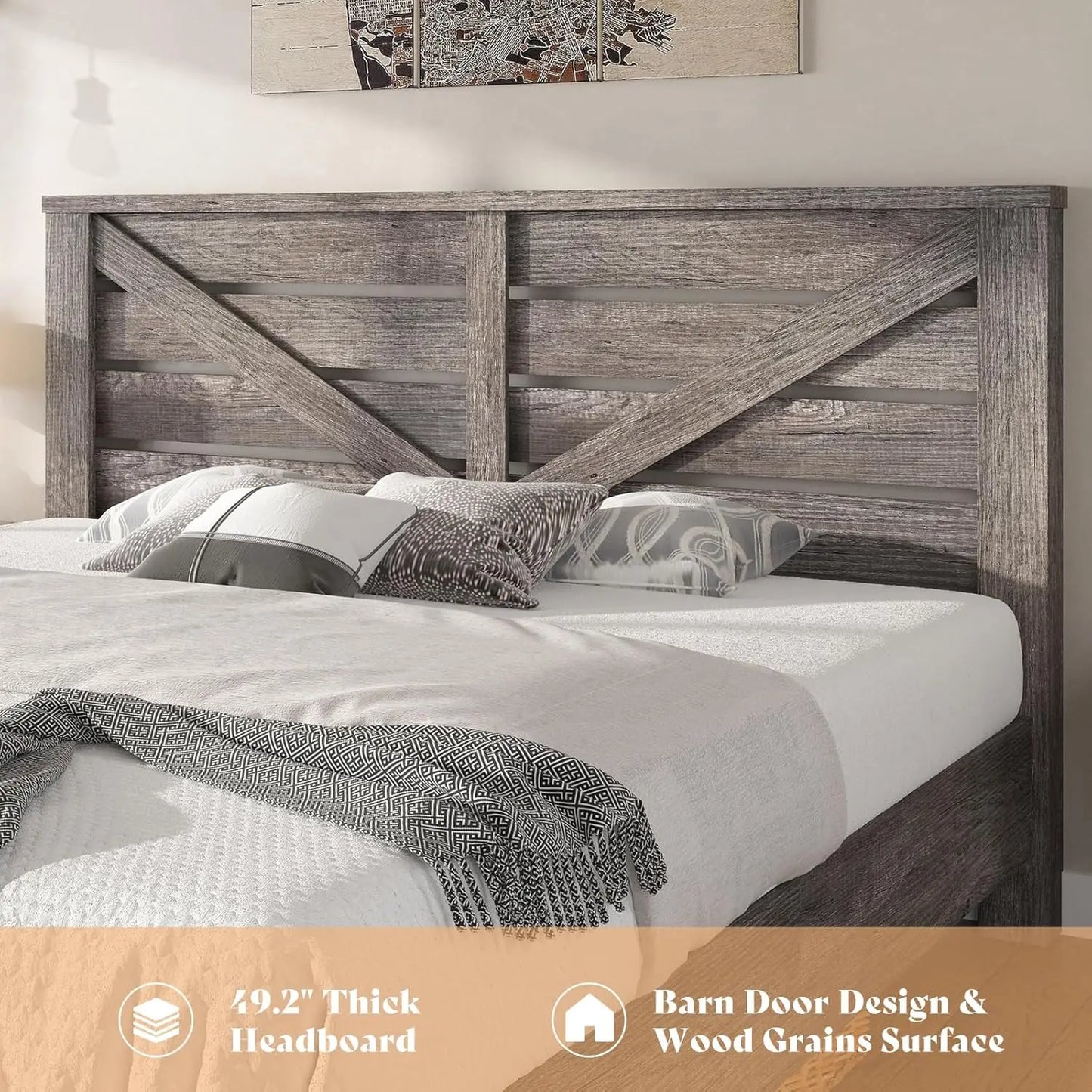 Barn Door Farmhouse Bed Frame With Engineered Wood Slats