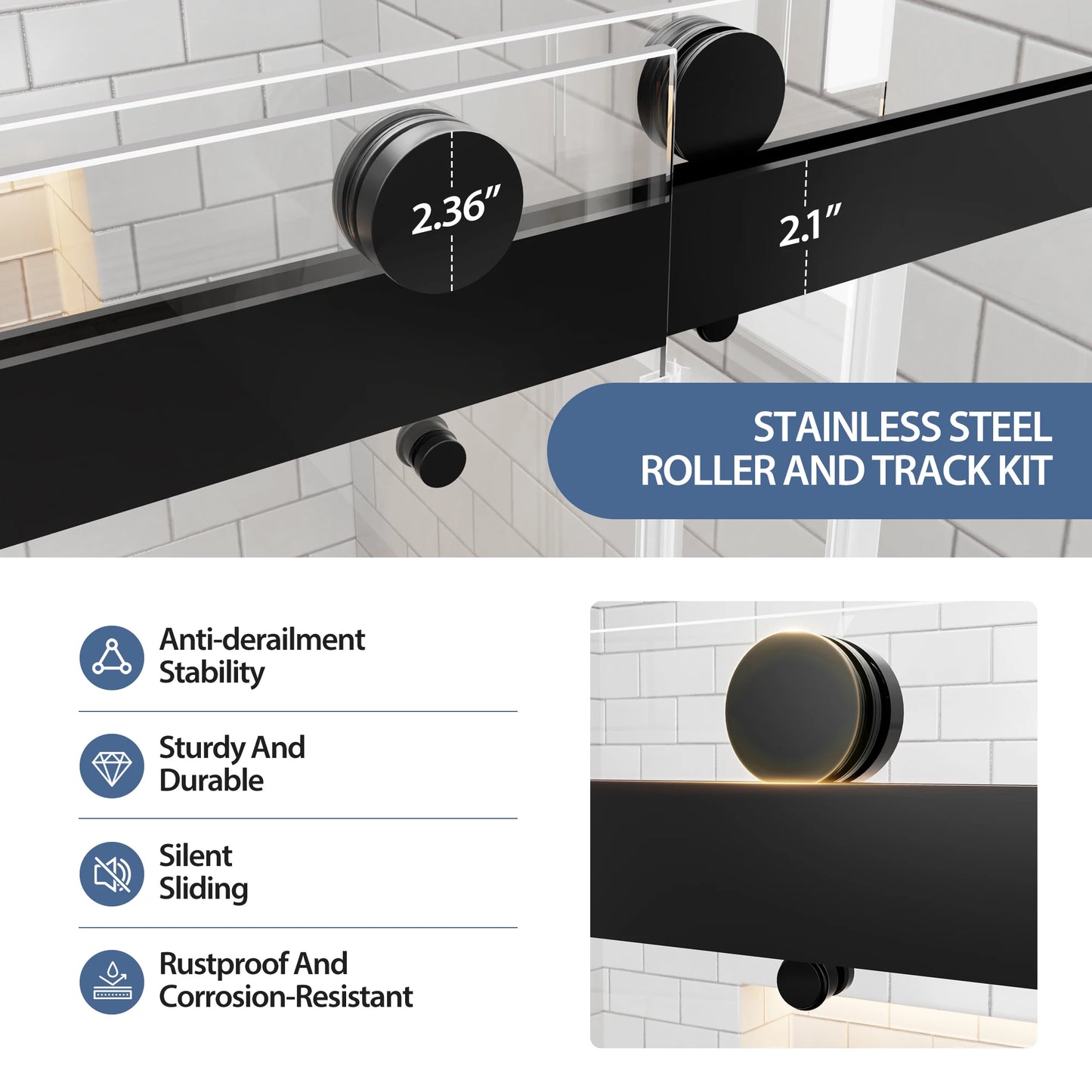 Sh.Kl Frameless Double Sliding Shower Door With Tempered Glass