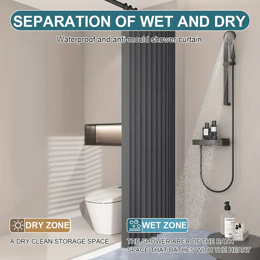 APWIKOGER Foldable Magnetic Shower Curtain Waterproof Bathroom With 14 Hooks