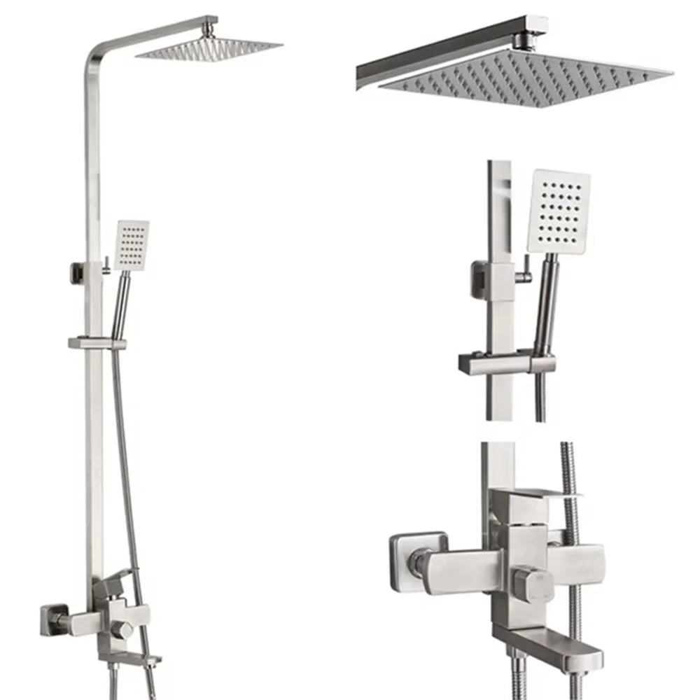 Shinesia Black Luxury Wall Mounted Square Rainfall Shower Faucet