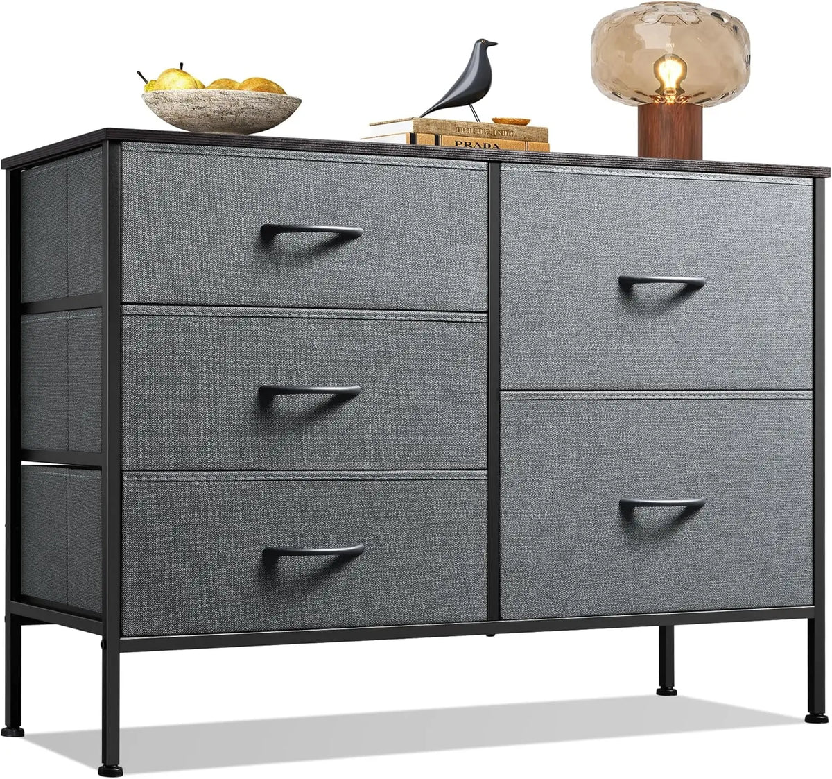 JHK Fabric Drawer Storage Chest With Metal Frame For Home