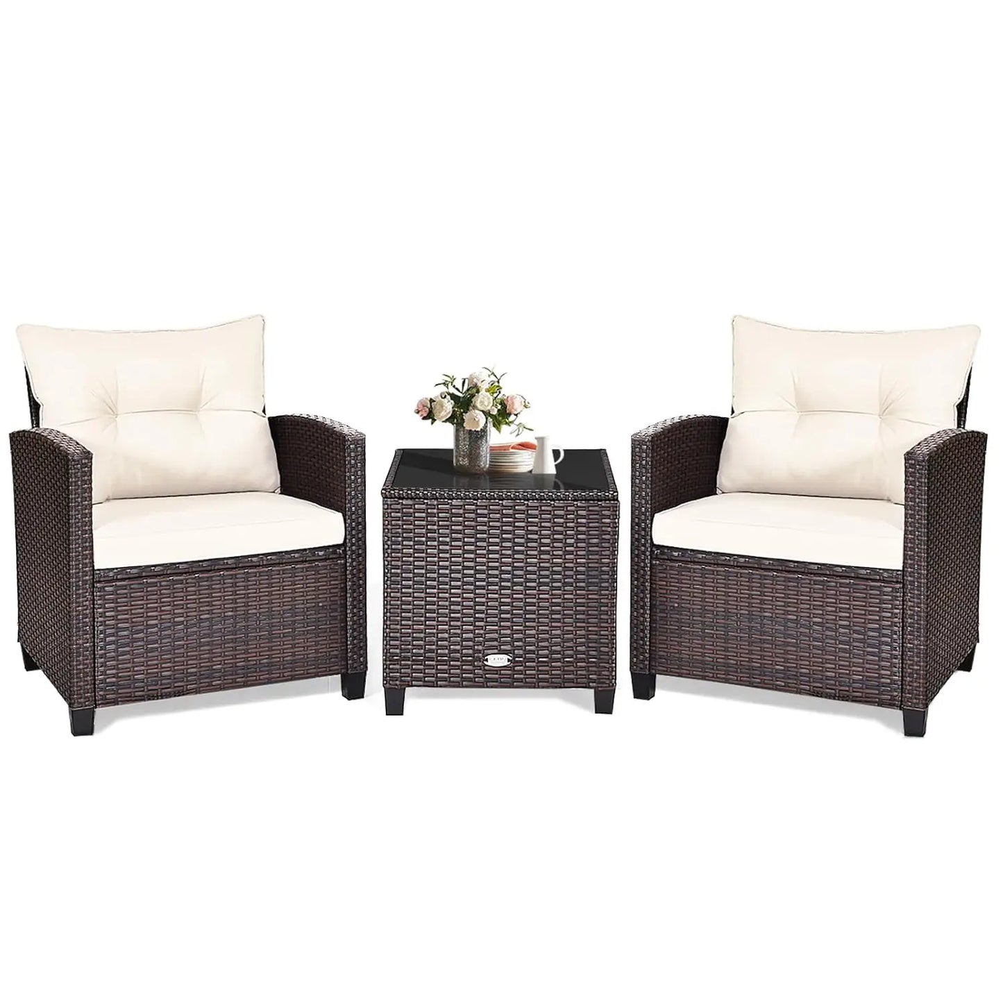 XIAOLANG Outdoor Patio Conversation Set With Washable Cushions Glass Tabletop