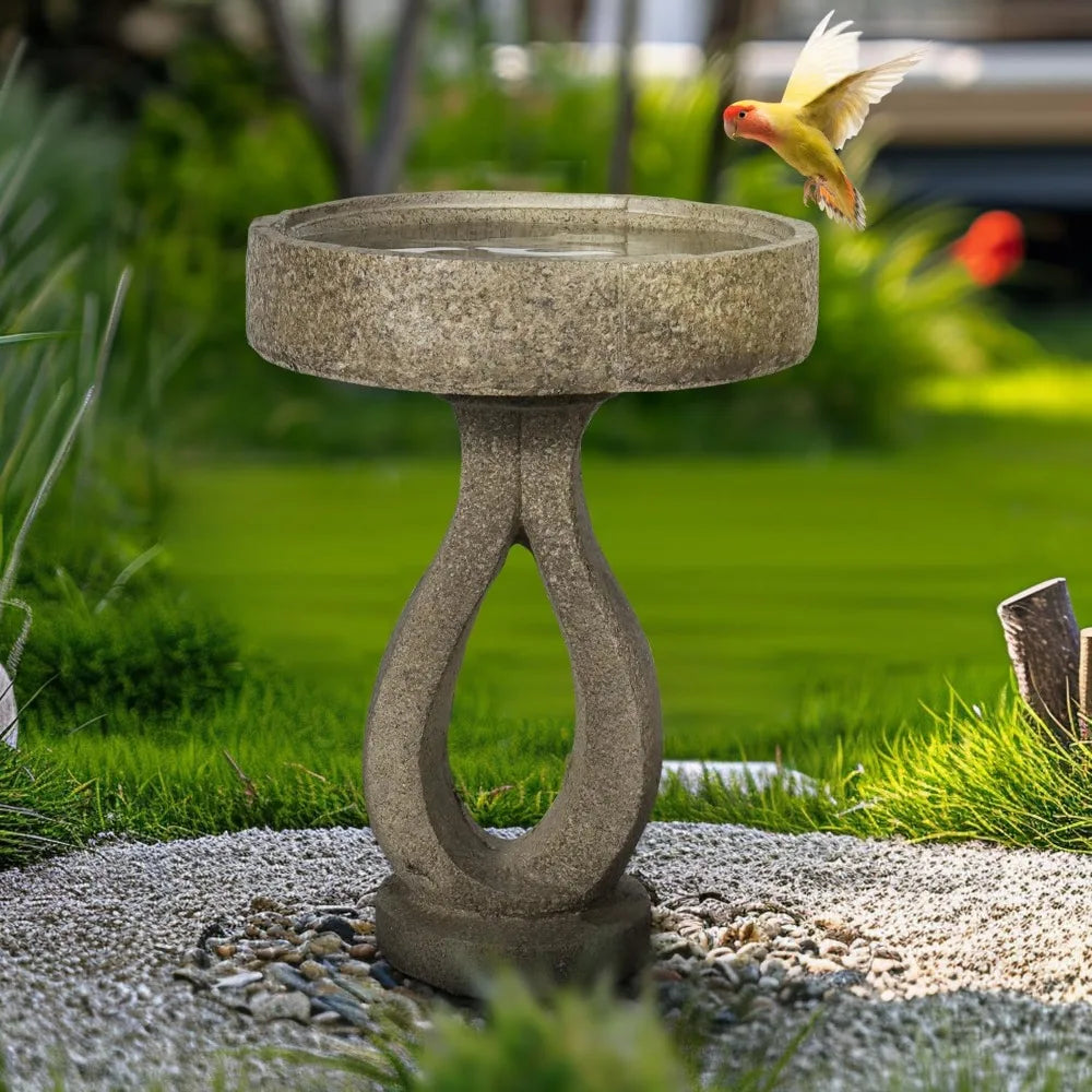 Concrete Modern Bird Bath With Geometric Pedestal For Garden