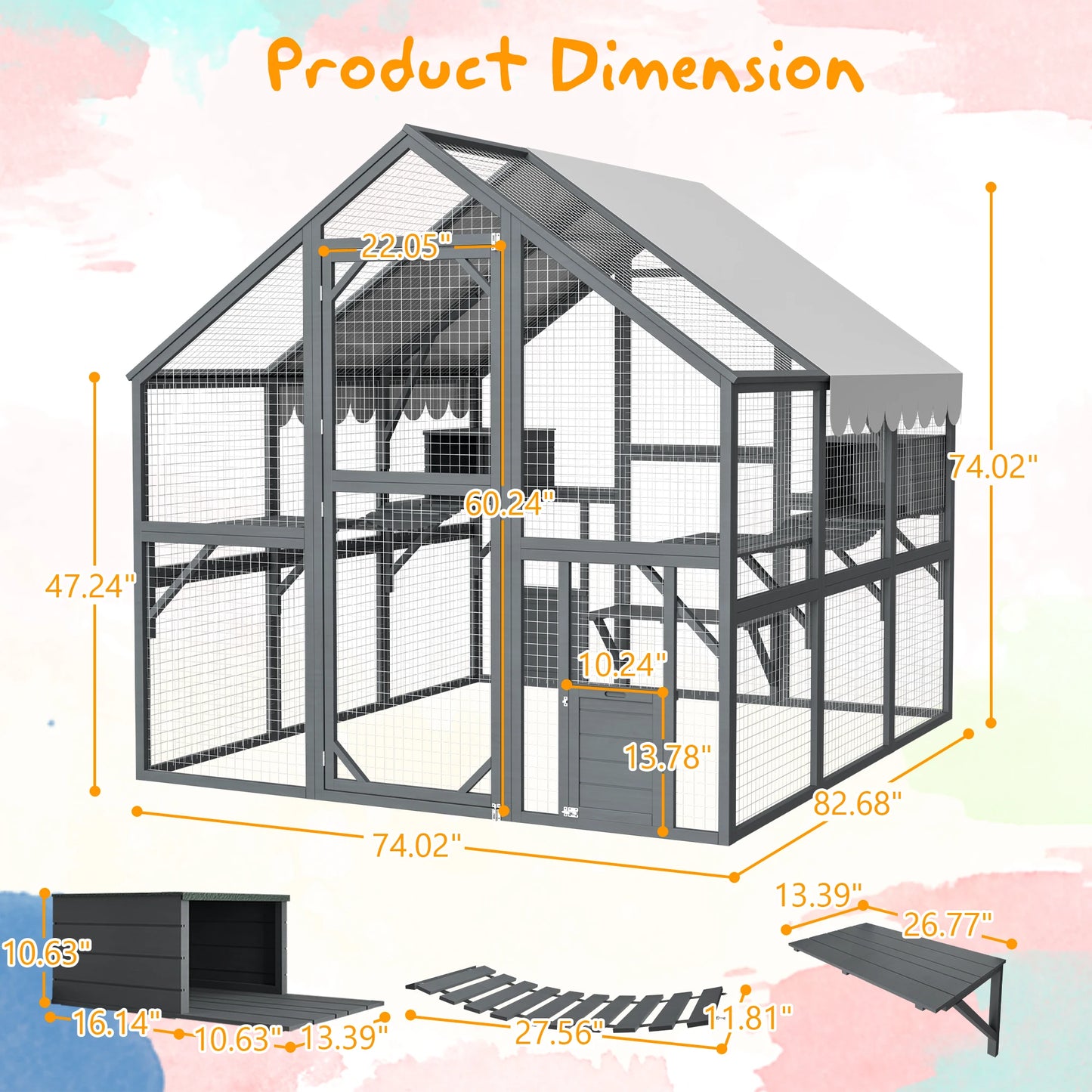 Outdoor Wooden Cat House With Walk In Cat Enclosure Doors Roof