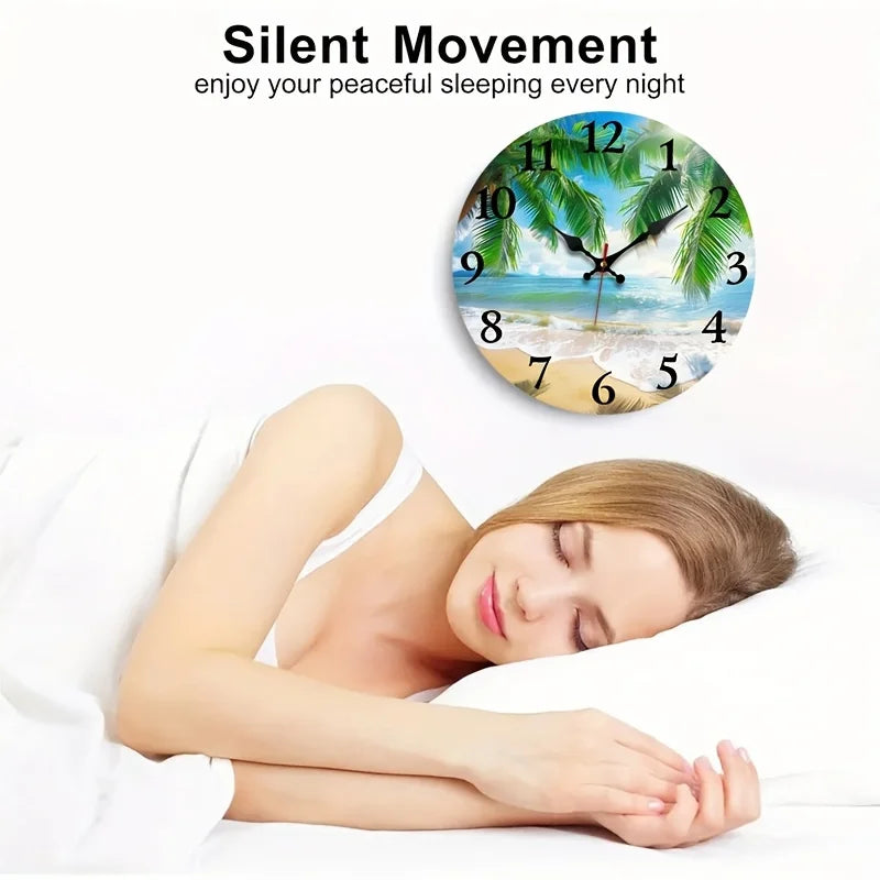 XMSJ Coastal Silent Quartz Wall Clock With Palm Tree Design