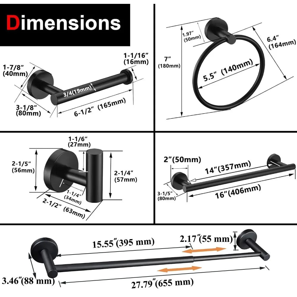 Bathroom Accessories Set 6-Piece Hardware Towel Bar